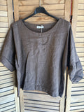 Round neck linen top 659005 100% linen