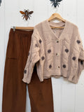 Spot Cable Cardi - Cream and Mocha