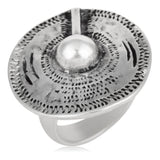 925 silver plated ethnic style round ring size 16
