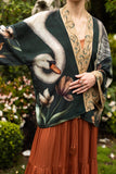 Under My Wing Pixie Duster Crop Kimono w/ swan & feathers