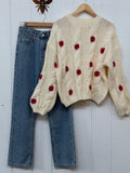 Spot Cable Knit - Cream and Cherry