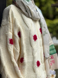 Spot Cable Knit - Cream and Cherry
