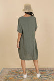 Round neck dress in 100% linen 6761: Choco