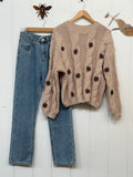 Spot Cable Cardi - Cream and Mocha