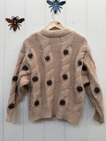 Spot Cable Cardi - Cream and Mocha