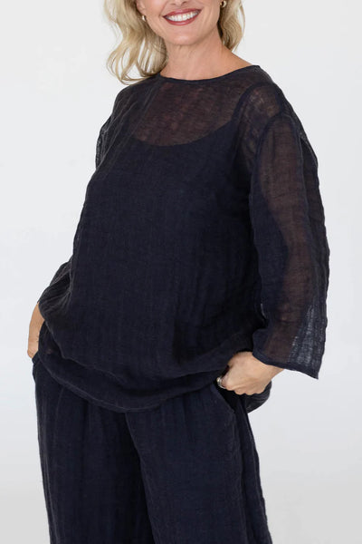 Eadie Lifestyle Margot Reversible Linen Top - Midnight