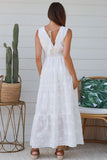 White V Neck Maxi Dress Sleeveless