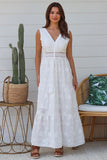 White V Neck Maxi Dress Sleeveless