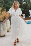 White V Neck Maxi Dress
