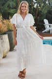 White V Neck Maxi Dress