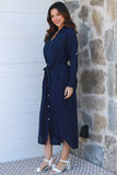 Navy Maxi Long Sleeve Dress