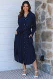 Navy Maxi Long Sleeve Dress