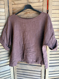 Round neck linen top 659005 100% linen