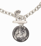 Silver chain necklace charm Big coin silver plated