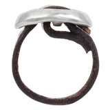 Brown leather ring with silver925 plated buckle