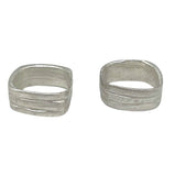 Pair of square rings Lines sterling silver 10µ